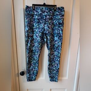 RBX Blue Floral Print Leggings - EUC